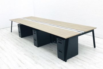 コクヨ フリーアドレス サイビ SAIBI カスタマイズ品 幅4500 【天板6枚+ワゴン6台セット】 W4500×D1430×H720 中古オフィス家具の画像