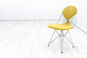 ハーマンミラー ワイヤーチェア ビキニパッド イームズチェア 中古オフィス家具 Herman Miller クロームベース イエロー画像