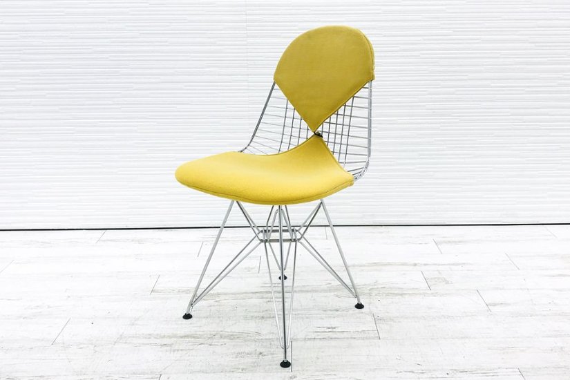 ハーマンミラー ワイヤーチェア ビキニパッド イームズチェア 中古オフィス家具 Herman Miller クロームベース イエロー画像