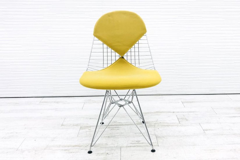 ハーマンミラー ワイヤーチェア ビキニパッド イームズチェア 中古オフィス家具 Herman Miller クロームベース イエロー画像