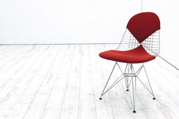 ハーマンミラー ワイヤーチェア ビキニパッド イームズチェア 中古オフィス家具 Herman Miller クロームベース レッドの画像