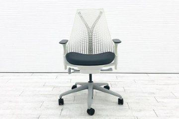 ハーマンミラー セイルチェア SAYL Chairs 中古 前傾チルト 可動肘 デザインチェア 中古オフィス家具 座グレー 背ホワイト画像