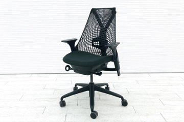 ハーマンミラー セイルチェア 中古 ダークグリーン SAYL Chairs デザインチェア 中古オフィス家具 可動肘 ランバーサポート付画像