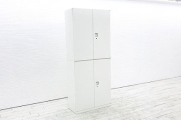 3段両開き スチール レクトライン 中古 【2台上下セット】 オカムラ キャビネット 収納家具 3段両開き書庫 中古オフィス家具 4H313Y 幅400の画像