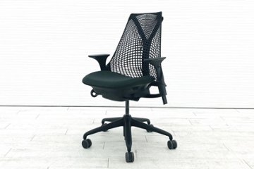 ハーマンミラー セイルチェア 中古 2018年製 ダークグリーン SAYL Chairs デザインチェア 中古オフィス家具 可動肘画像