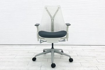 セイルチェア ハーマンミラー SAYL Chairs 中古 前傾チルト 可動肘 デザインチェア 中古オフィス家具 座グレー 背ホワイト画像