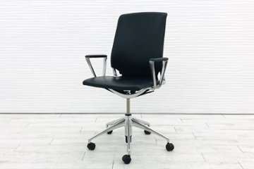 メダチェア ヴィトラ 中古チェア Vitra メダ MEDA 革 肘付 ブラック 中古オフィス家具 デザイナーズチェア画像