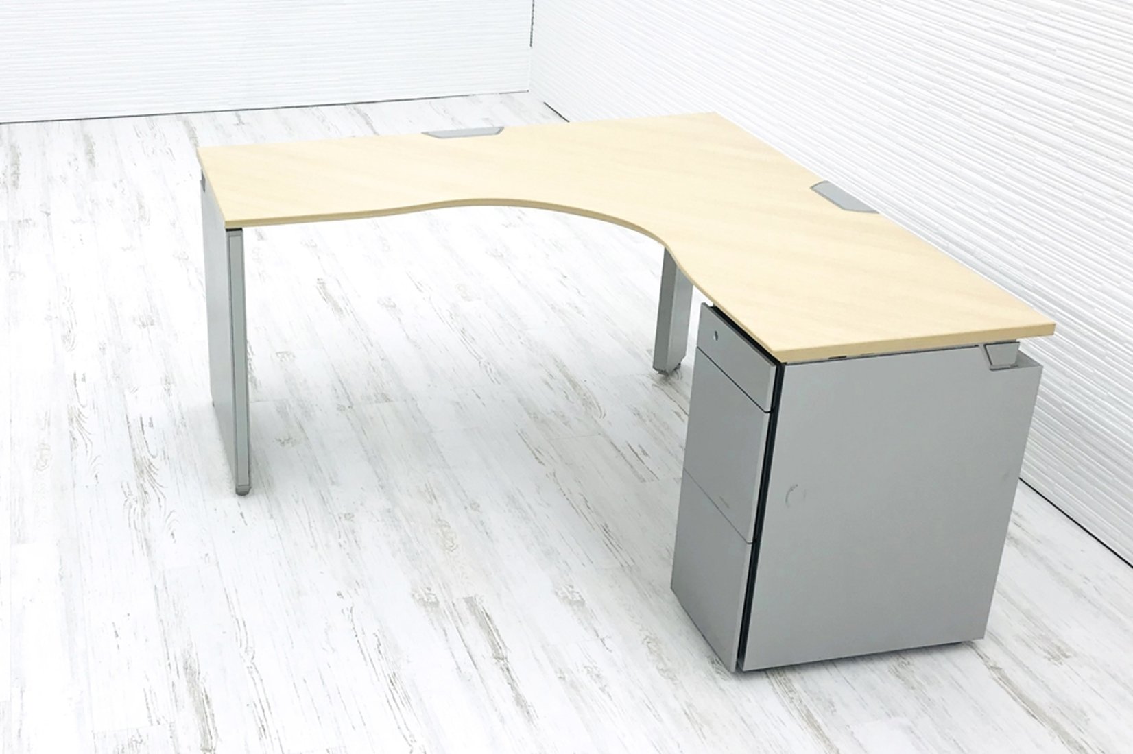 L型デスク L字デスク 中古 L字机 片袖机 オカムラ 中古 3段ワゴン付  