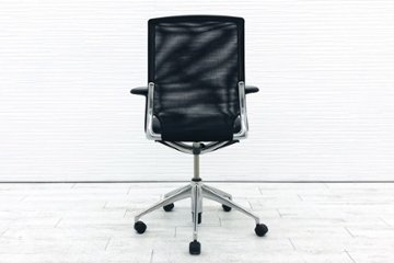 ヴィトラ メダチェア 背メッシュ 中古チェア Vitra メダ MEDA 革 肘付 ブラック 中古オフィス家具画像