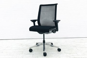 シンクチェア スチールケース 中古 中古オフィス家具 ブラック クッション メッシュ Steelcase Think 可動肘 アルミ脚画像