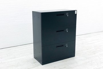 コクヨ エディア 3段ラテラル書庫 中古キャビネット 収納 収納家具 中古オフィス家具 BWU-LR3AD59SAWN3 ブラックの画像