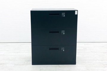 コクヨ エディア 3段ラテラル書庫 中古キャビネット 収納 収納家具 中古オフィス家具 BWU-LR3AD59SAWN3 ブラック画像