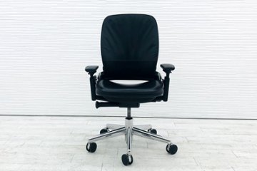 リープチェア USオリジナル アルミ脚 中古 スチールケース レザー 高級チェア Steelcase Leap ブラック 中古オフィス家具 革 46216179CS画像