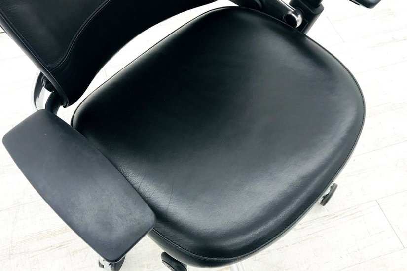 リープチェア USオリジナル アルミ脚 中古 スチールケース レザー 高級チェア Steelcase Leap ブラック 中古オフィス家具 革 46216179CS画像