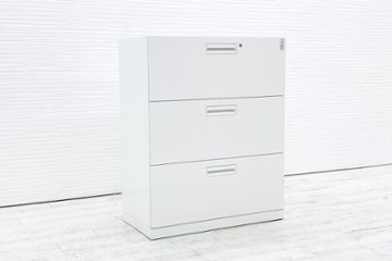 3段 ラテラル スチール 中古 3段ラテラル書庫 コクヨ エディア 中古キャビネット 収納家具 中古オフィス家具 BWUL3A59SAWNN ホワイト画像