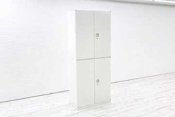 オカムラ レクトライン 中古キャビネット 900×450×2150㎜ 【両開き2台セット】 収納家具 中古オフィス家具 ホワイトの画像