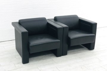 ノール Knoll 【ソファ2脚セット】 ソファセット 応接家具 中古 応接ソファ 応接ソファー 中古オフィス家具 ブラック レザー画像