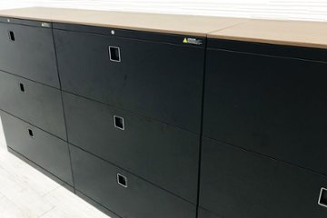 スチール書庫 ラテラル 3段ラテラル 【3台セット】 中古 オカムラ レクトライン キャビネット ラテラル書庫 中古オフィス家具 ブラック画像