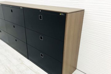 スチール書庫 ラテラル 3段ラテラル 【3台セット】 中古 オカムラ レクトライン キャビネット ラテラル書庫 中古オフィス家具 ブラック画像