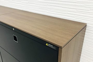 スチール書庫 ラテラル 3段ラテラル 【3台セット】 中古 オカムラ レクトライン キャビネット ラテラル書庫 中古オフィス家具 ブラック画像