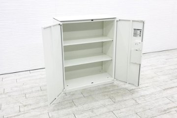 両開き書庫 スチール書庫 中古 オカムラ レクトライン キャビネット 中古オフィス家具 ホワイト 4B353Y ZA75 中古オフィス家具画像