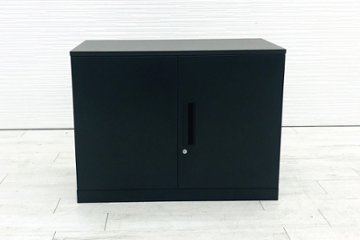 両開きスチール書庫 スチール書庫 コクヨ エディア W900 キャビネット 中古書庫 収納家具 2段両開き書庫 中古オフィス家具 ブラック画像