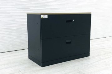 ラテラルスチール書庫 中古 スチール書庫 イトーキ eSキャビネット W900 エスキャビネット 2段ラテラル書庫 中古オフィス家具 ブラックの画像