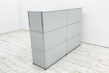 USMハラー 中古 ハラーシステム オープン書庫 シェルフ USM Haller キャビネット 2連3段 中古オフィス家具 ライトグレー 右パンチングパネル画像