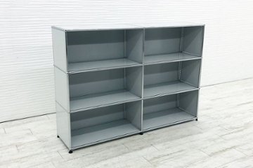 USMハラー 中古 ハラーシステム オープン書庫 シェルフ USM Haller キャビネット 2連3段 中古オフィス家具 ライトグレー 右パンチングパネル画像