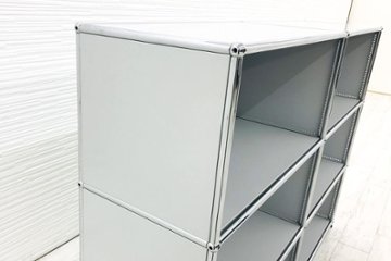 USMハラー 中古 ハラーシステム オープン書庫 シェルフ USM Haller キャビネット 2連3段 中古オフィス家具 ライトグレー 右パンチングパネル画像