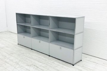 USMハラー 中古 ドロップダウンドア 3連3段 ハラーシステム USM Haller キャビネット 中古オフィス家具 グレー 右パンチングパネル 鍵無タイプ画像