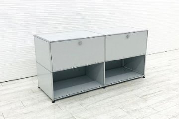 USMハラー 中古 ドロップダウンドア 2連2段 ハラーシステム USM Haller キャビネット 中古オフィス家具 ライトグレー 右パンチングパネル 鍵無タイプ画像