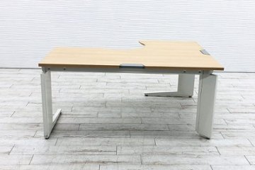 オカムラ L型デスク L字デスク 中古 1600×1200 Ｌ字机 中古デスク 中古オフィス家具 オフィスデスク 事務机 左ラウンド画像