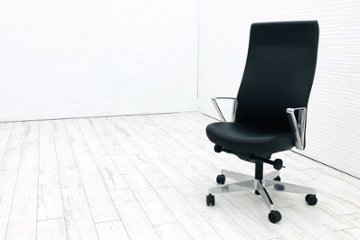 ノール Knoll ノル リミックスチェア 未使用品 中古 ハイバック アルミループ肘 アルミミラー脚 背裏：01/ストーム 張地 Volo：01/ブラックの画像