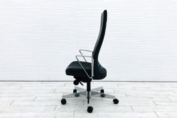 ノール Knoll ノル リミックスチェア 未使用品 中古 ハイバック アルミループ肘 アルミミラー脚 背裏：01/ストーム 張地 Volo：01/ブラック画像