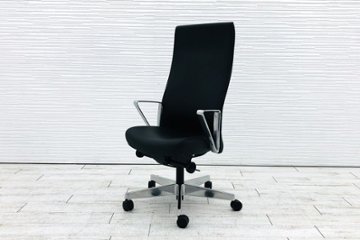 ノール Knoll ノル リミックスチェア 未使用品 中古 ハイバック アルミループ肘 アルミミラー脚 背裏：01/ストーム 張地 Volo：01/ブラック画像