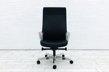 ノール Knoll ノル リミックスチェア 未使用品 中古 ハイバック アルミループ肘 アルミミラー脚 背裏：01/ストーム 張地 Volo：01/ブラック画像