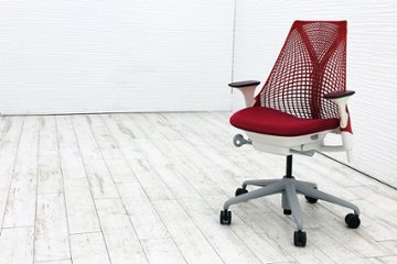 セイルチェア 2016年製 中古 ハーマンミラー ミドルバックメッシュ SAYL Chairs デザインチェア 中古オフィス家具 可動肘 レッド画像