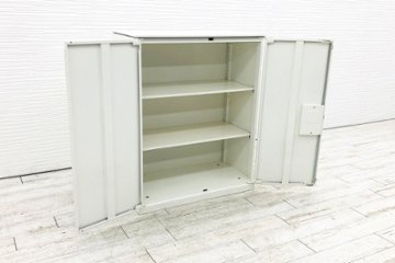 スチール書庫 ホワイト 両開き書庫 スチール 中古 オカムラ レクトライン キャビネット 天板付き  4B363Y ZA75 中古オフィス家具 900/450/1120画像