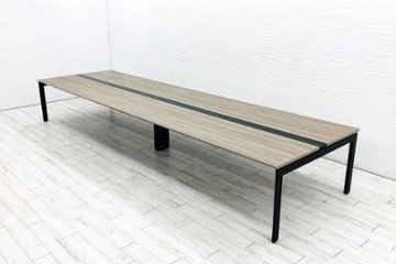 オカムラ フリーウェイ フリーアドレス 中古 幅4800mm 【両面2連4枚セット】 2400天板 オープン脚 中古オフィス家具 プライズウッドミディアムの画像