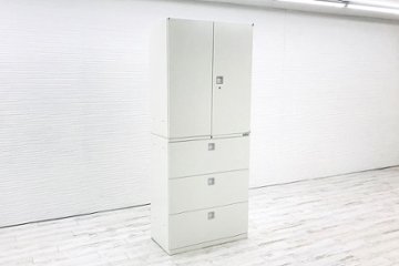 オカムラ レクトライン 中古 【3段両開き＋3段ラテラルセット】 3段ラテラル書庫 両開き書庫 スチール書庫 中古オフィス家具 幅900の画像