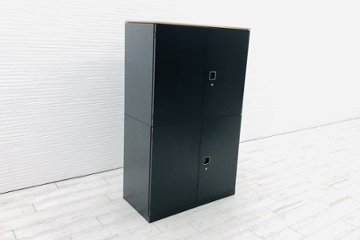 オカムラ レクトライン 中古 2段両開き 900×450×1485【両開き2台セット】 収納家具 中古オフィス家具 ブラックの画像