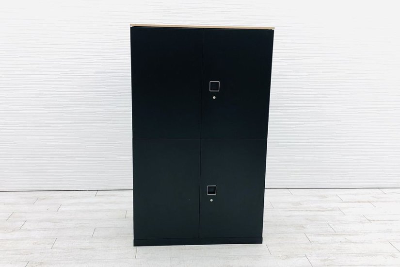 オカムラ レクトライン 中古 2段両開き 900×450×1485【両開き2台セット】 収納家具 中古オフィス家具 ブラック画像