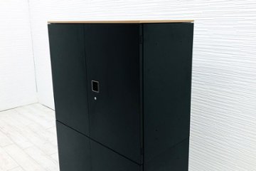 オカムラ レクトライン 中古 2段両開き 900×450×1485【両開き2台セット】 収納家具 中古オフィス家具 ブラック画像