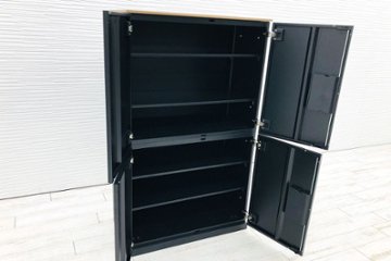 オカムラ レクトライン 中古 2段両開き 900×450×1485【両開き2台セット】 収納家具 中古オフィス家具 ブラック画像