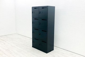 8人用ロッカー 中古 ナイキ 投函口付き スチールロッカー メールボックス ブラック パーソナルロッカー 中古オフィス家具 ダイヤル錠画像