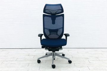 バロンチェア オカムラ エクストラハイバック 座クッション ヘッドレスト 可動肘 高機能チェア 中古オフィス家具 可動ヘッドレスト ミディアムブルー画像