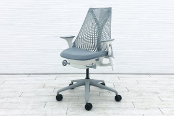 セイルチェア 2017年製 中古 ハーマンミラー ミドルバックメッシュ SAYL Chairs デザインチェア 中古オフィス家具 可動肘 グレー画像