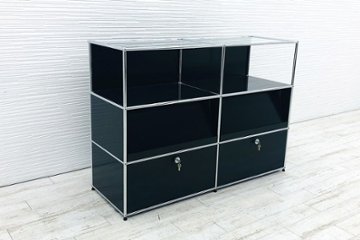 USMハラー 中古 ハラーシステム USM Haller キャビネット 2連3段 中古オフィス家具 ブラック 1520/520/1100の画像