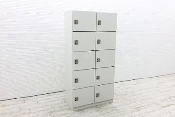 コイン式ロッカー コインリターン式ロッカー 100円リターン式 中古 未使用品 豊国工業 10人用ロッカー 中古オフィス家具 シリンダー錠 900/455/1800の画像